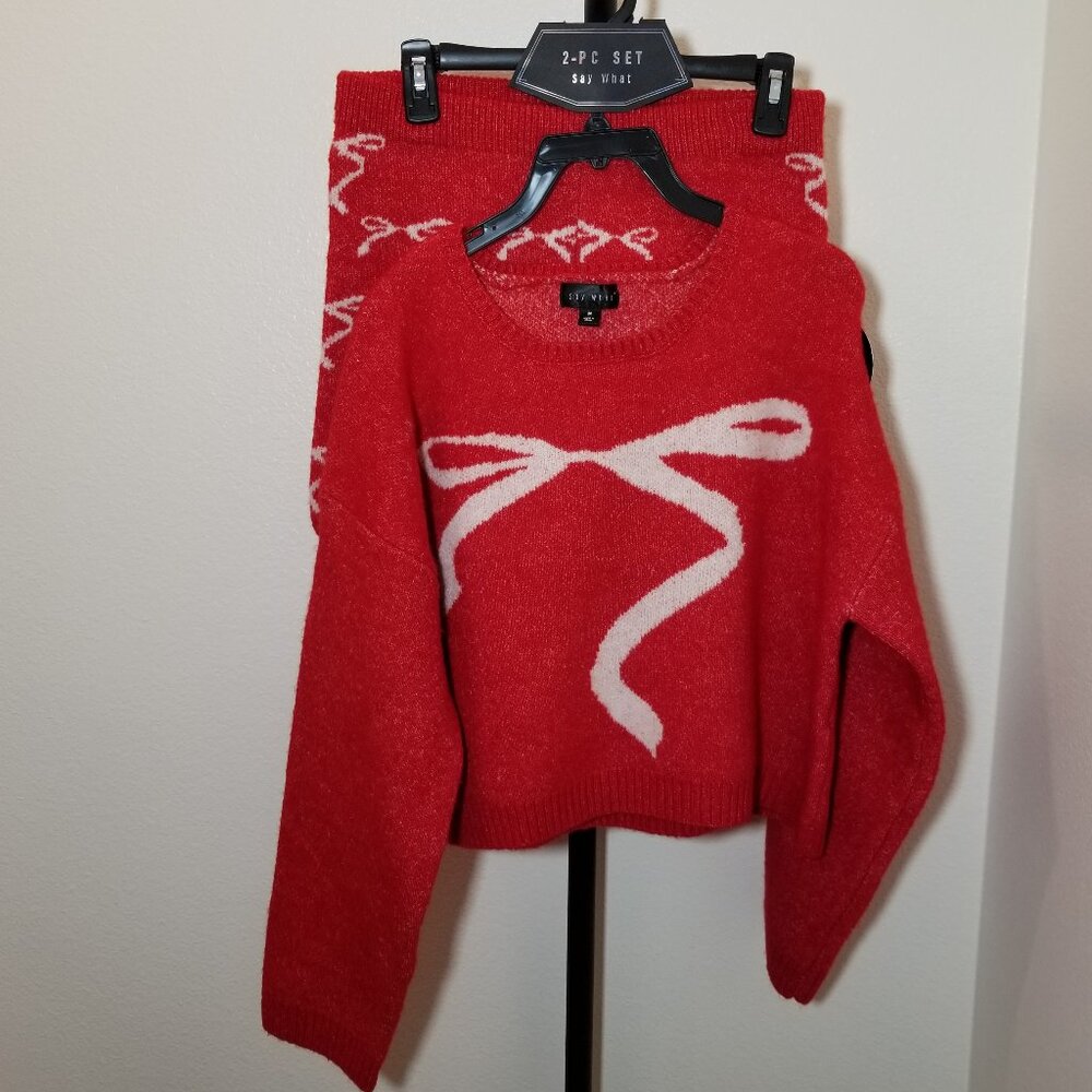 Say What‎ Womens M Red Sweater & Short 2 Piece Set Colorful Cozy Warm Lounge NWT